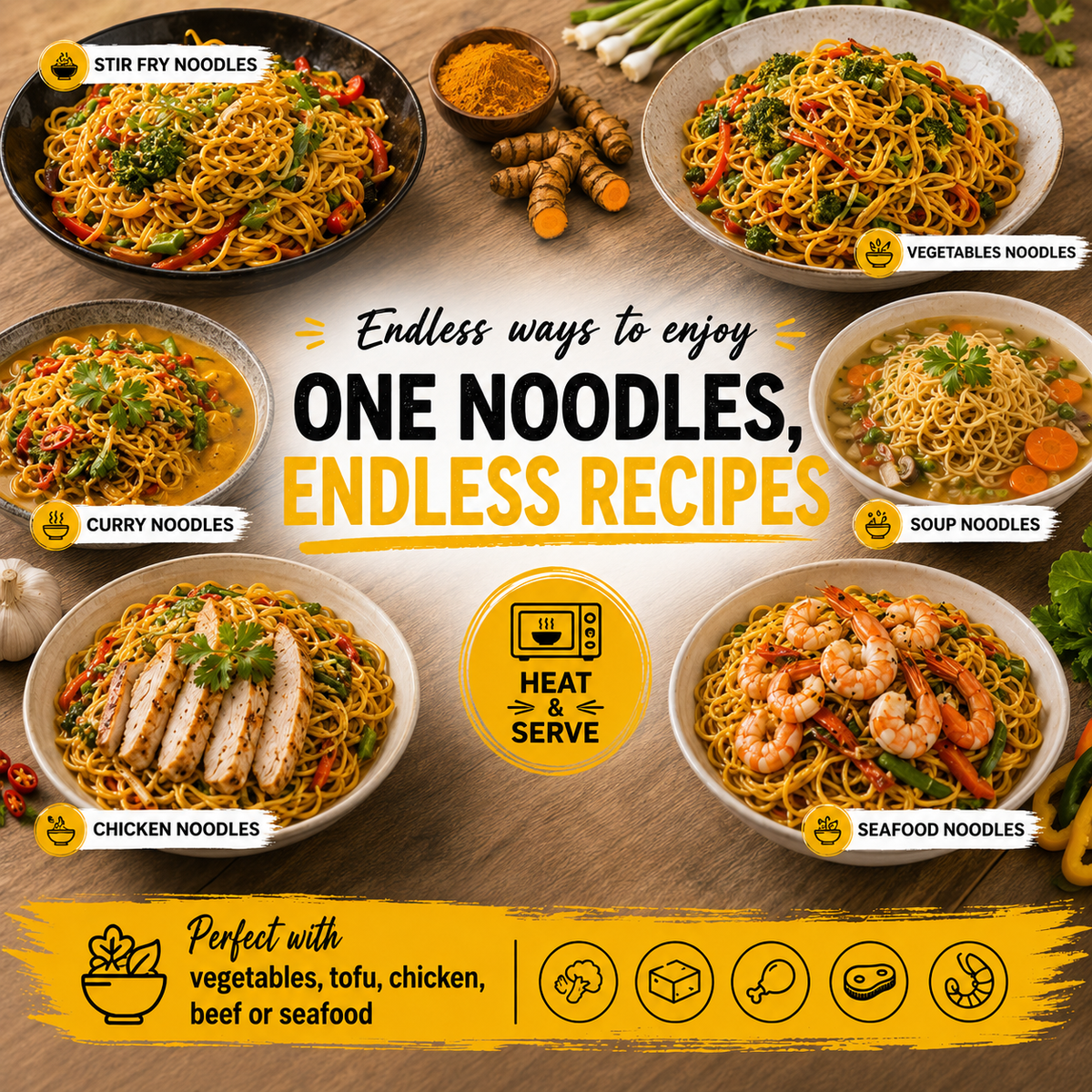 Nashi Ready to Eat Turmeric Flavour Wheat Noodles 2kg (Pack of 4)